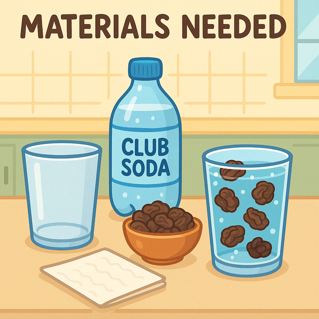 Materials for Dancing Raisins experiment