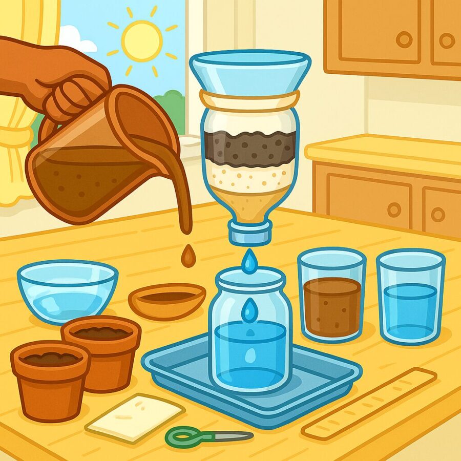 Clearer water in final jar after passing through filtration system